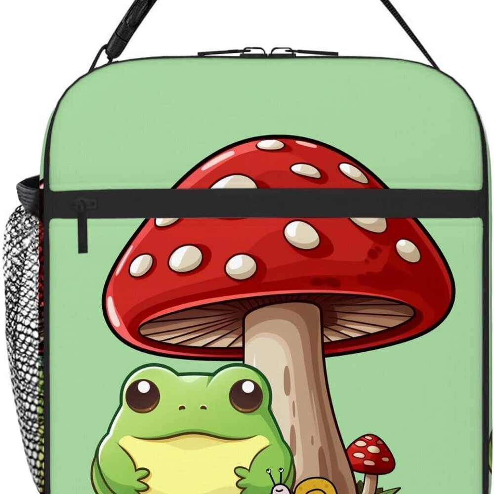 Cute Frog Mushroom Lunch Box for Girls Boys Teens, Kawaii Cartoon Green Lunch Co